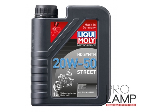 LIQUI MOLY Синтетическое моторное масло для 4-тактных мотоциклов Motorbike HD Synth Street 20W-50, 1л
